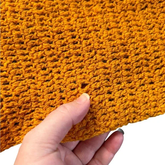 Vintage Pat Crowley Hand Crocheted 100% Wool Fringe Scarf Mustard Yellow Ireland